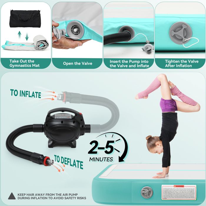 Tapis De Gymnastique Gonflable Dropstitch - 183x61x10cm - Pompe Électrique Incluse - Yoga, Tumbling, Aqua