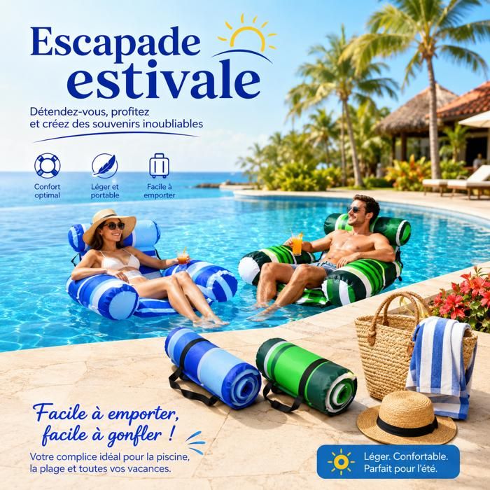 Matelas Gonflable Piscine Bestway 2 Matelas Gonflables Piscine 4 En 1 – 115x68 Cm, 100 Kg, Vinyle + Maille, Pour Adulte