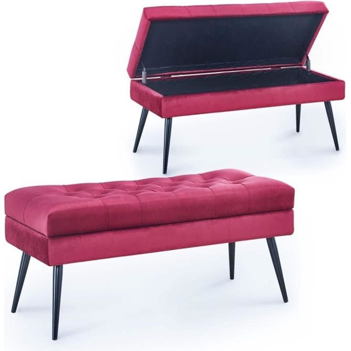Kalinda Bout De Lit Banquette Coffre En Velours Rouge Capitonne Achat Vente Banc Rouge Soldes Sur Cdiscount Des Le 20 Janvier Cdiscount