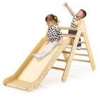 DREAMADE 2 en 1 Triangle d'Escalade en Bois Enfants avec Toboggan Réglable en Hauteur, Ensemble d'Echelles d'Escalade, Naturel