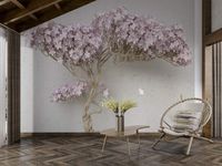 Papier Peint Panoramique 3D Soie, 356 × 250cm, Sakura Rose, pour Salon Chambre restaurant Chambre d’enfants Décoration Murale