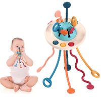 Montessori Bebe 1 2 Ans, Sensoriels Corde à Tirer Poulpe, Jouets de Voyage et de Dentition, Motricité Fine pour Bébés, Cadeau
