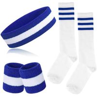 Lot de 3bandeaux éponge rayés avec1paire de chaussettes,bandeau de sport,bandeau de fitness,bracelets en éponge,Bleu/blanc/bleu