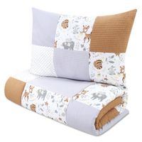 Couverture de lit bebe 100x135 cm avec oreillers - couverture de lit en patchwork de coton, cerf marron