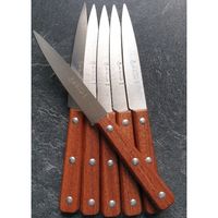 Lot De 6 Couteaux D'office LA FOURMI - Lame Lisse, Manche Bois Noir Et Rouge, Fabrication Française