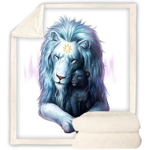 JETÉE DE LIT - BOUTIS Couverture en peluche Monther Love - Lion mignon - 60x120cm - Multicolore - Blanc
