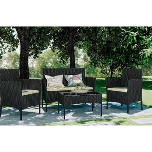 Ensemble table et chaise de jardin Bigzzia Salon de jardin en imitation résine tressée, Ensemble de 4 meubles de jardin en rotin Noir