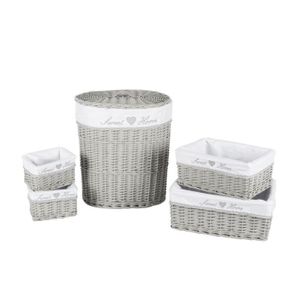résine osier Panier à Linge en Rotin Look Grand doublé Linge Vêtements Panier Poubelle Avec Couvercle