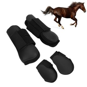 PROTECTION DES PATTES JIN-4PCS Bottes de jambe de cheval avant et arrière PU garde de tendon de cheval avec coussin (noir M)