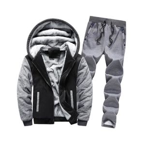 Hommes Survêtement Chaud Polaire Sport Sweat À Capuche Manteau Hoodies +  Pantalon Sueur Suit Noir