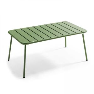 TABLE BASSE JARDIN  Table basse Palavas OVIALA - 90 x 50 x 40 cm - Acier laqué - Vert Cactus
