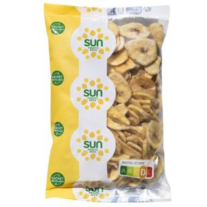 CACAHUÈTES FRUITS SECS Chips de banane 250g SUN Fruits Secs. Pour faire le plein d'énergie ou pour sublimer vos recettes.