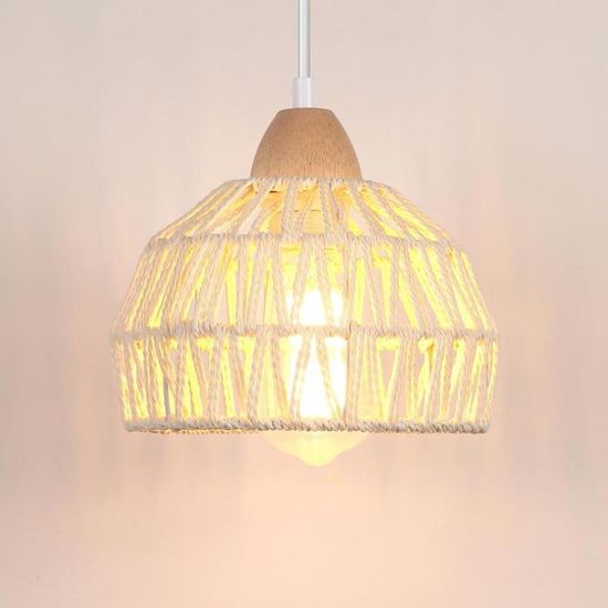 Lustre Suspension En Rotin Blanc - Style Bohème Vintage - Abat-jour 16cm - Douille E27 - IDEGU - 8