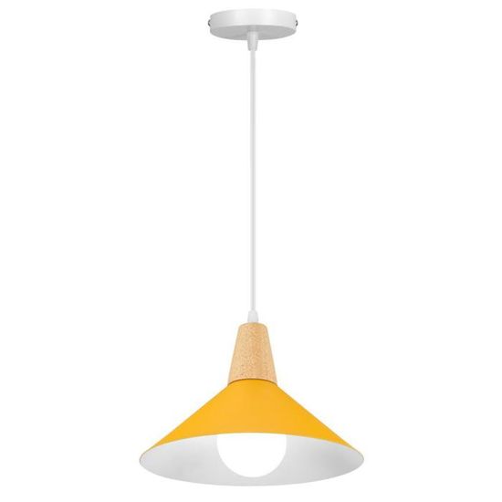 Lustre Suspendu Intérieur Rétro 21,5 Cm - Abat-jour Métal Et Bois - Ampoule E27 Non Fournie - Pour Chambre, Salon, Café (Lot De 3, Vert)