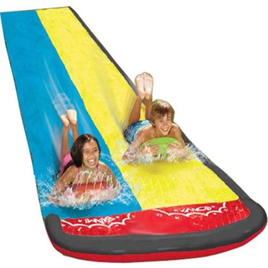 KBIBCK Toboggan aquatique de 480 cm, toboggans d'eau pour pelouse pour enfants avec 2 voies de course et 2 planches de carrosserie, toboggan aquatique glissant, tapis de toboggan aquatique, double