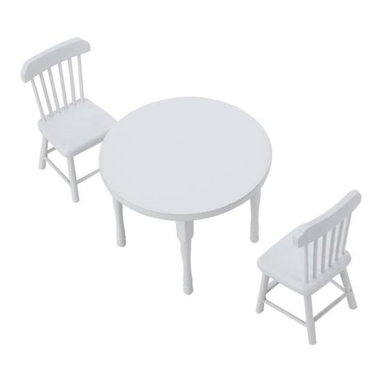 Dioche chaise de maison de poupée 1:12 Table à manger blanche en bois miniature et deux chaises ensemble de meubles de cuisine