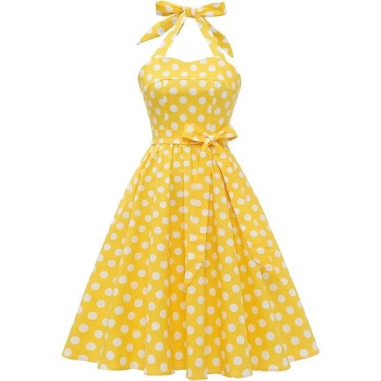 Robe Vintage Années 50 Pin-up – Dos Nu, Pois, Ceinture Amovible – Style Rétro Rockabilly Soirée