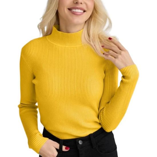 Col Roulé Manches Longues EXCHIC Pull Col Roulé Femme - Sweatshirt Élégant Et Confortable Pour Automne/Hiver Manches Longues élastique