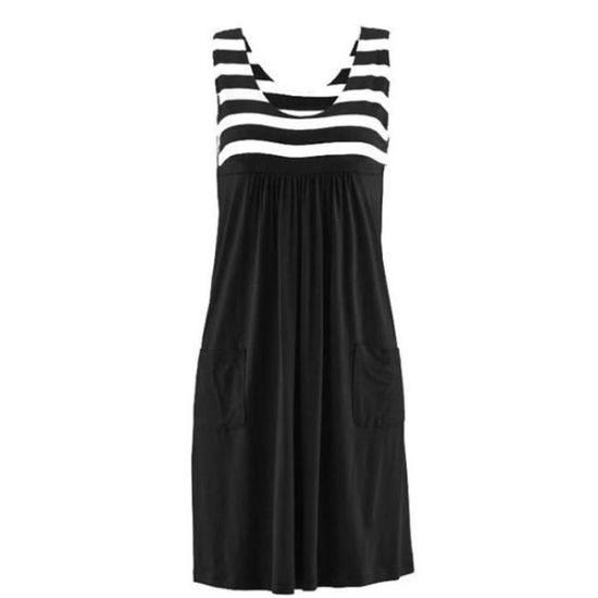 WNEEDU Robe D'Été Femme Longue Sans Manches - Taille Empire Avec Poches - Robe Plage Légère