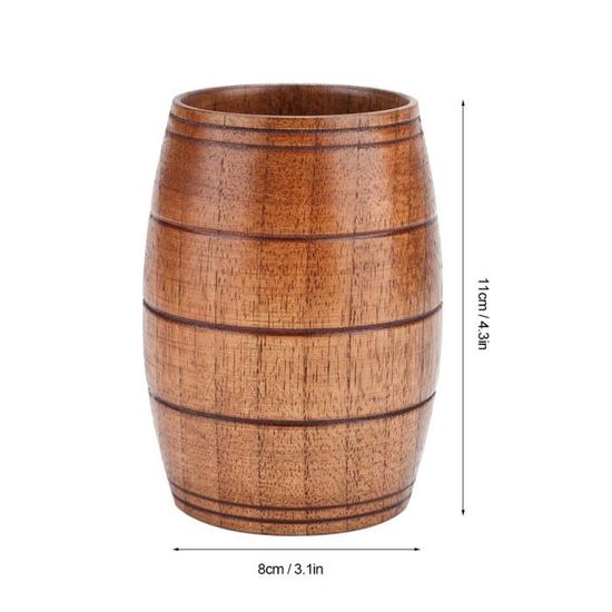 Tasse En Bois Tonneau - Tasse à Bière, Café, Thé Naturel En Kembat, Hauteur 11 Cm