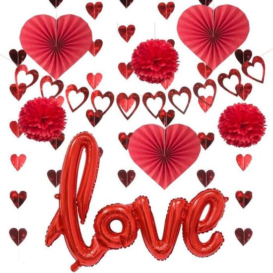 Saint-Valentin Décoration Rouge Love Ballon Kit Guirlande en Forme de Cœur  à Suspendre Rosace Papier Fiancailles Pompon en[S826] - Cdiscount Maison