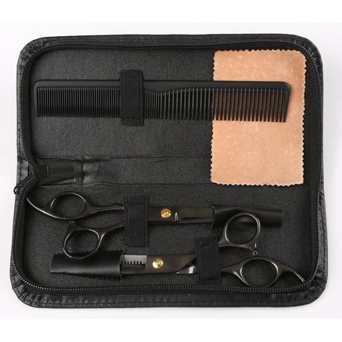 5.5 pouces professionnel coupe de cheveux ciseaux de coiffeur ensemble salon de coiffure ciseaux de coiffure noir