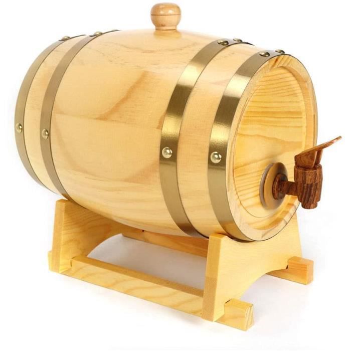 3L chêne fûts de vin tonneau en Bois Baril Baril fûts de vin Baril avec Robinet en Bois et Stand pour vin spiritueux Whisky etc.