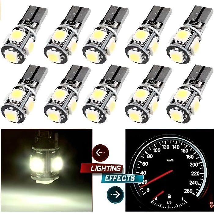 10x Ampoule T10 W5W LED Canbus 6000K Veilleuses Auto intérieur et extérieur 12V