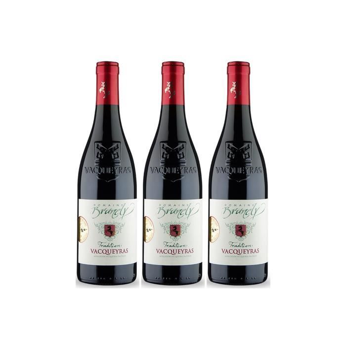 Vacqueyras Tradition Rouge 2018 - Lot de 3x75cl - Domaine Brunely - Vin AOC Rouge de la Vallée du Rhône - Cépages Grenache, Syrah,