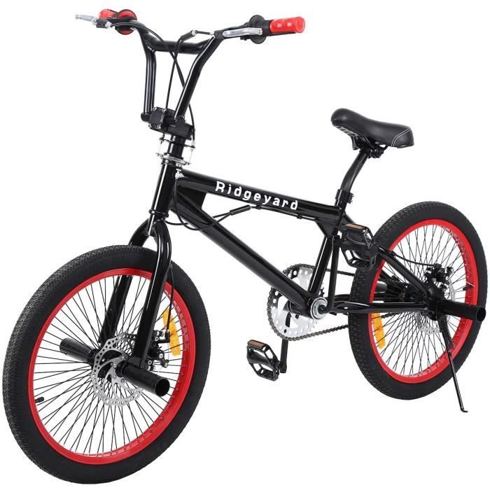 Ridgeyard Vélo BMX Freestyle 20- Rotor System 360°4 Chevilles BMX Bike (Noir + Rouge)