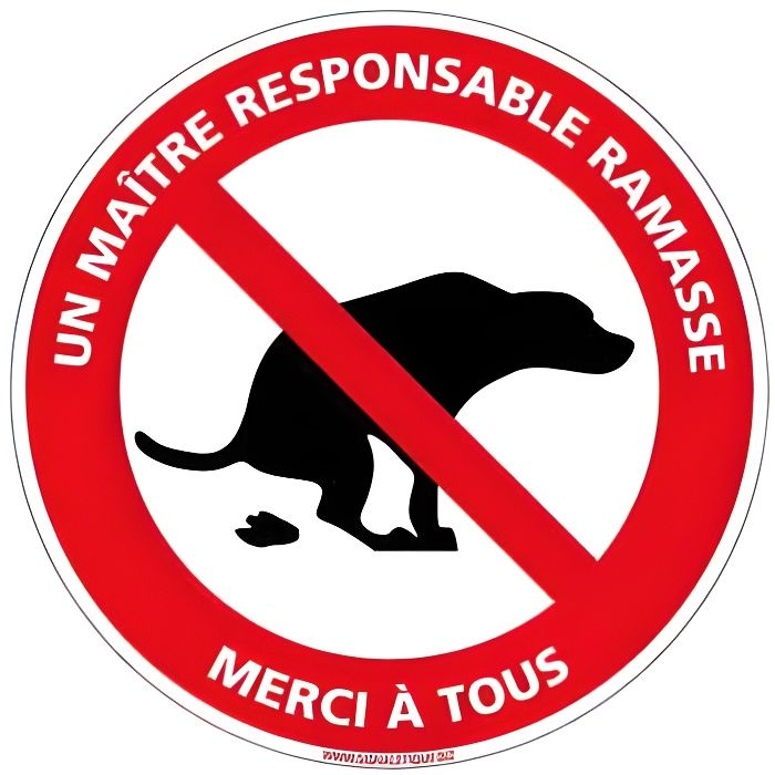 Panneau Déjection canine interdite Un maître responsable ramasse diam 250 mm- disque PVC 1,5 mm - Déjection canine interdite Un ...