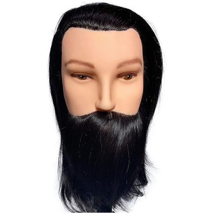 WANGXNCase TêTe à Coiffer Professionnelle Homme, Vrais Cheveux Humains avec Barbe cosmétologie Formation Coi1215