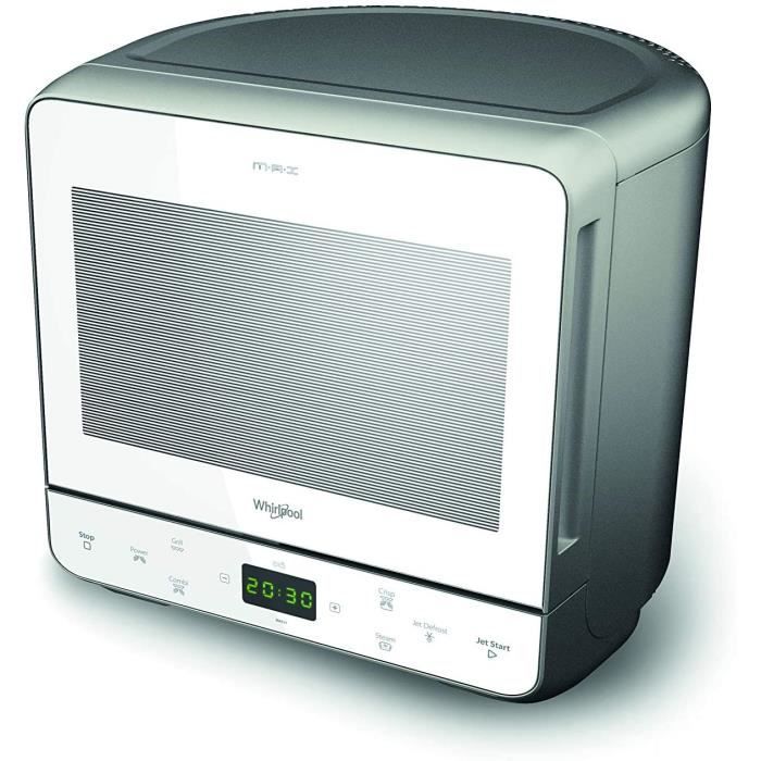 Whirlpool Max 39 WSL - Four à micro-ondes et grill, 13 litres, argenté, avec cuit-vapeur, grille haute, assiette avec poignée amovib
