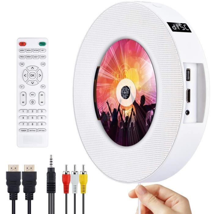 Lecteur de DVD Portable Bluetooth Lecteur de Musique CD/DVD à Montage Mural Gueray avec Full HD 1080p et télécommande pour Enfants É