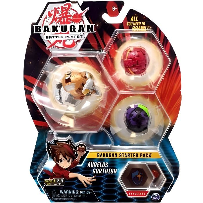 Bakugan Battle Planet Coffret De Demarrage Aurelus Gorthion : 3 Boules (Noir Rouge Noir) - Jouet Garcon nouveaute