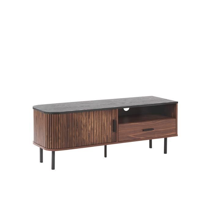 Meuble TV effet bois foncé / noir JOSE