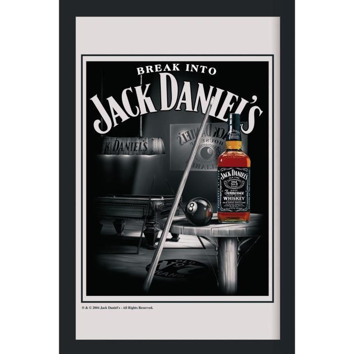 Mirroir XL Jack Daniel's Snooker Mirroir imprimé, cadre en plastique noir, effet bois.