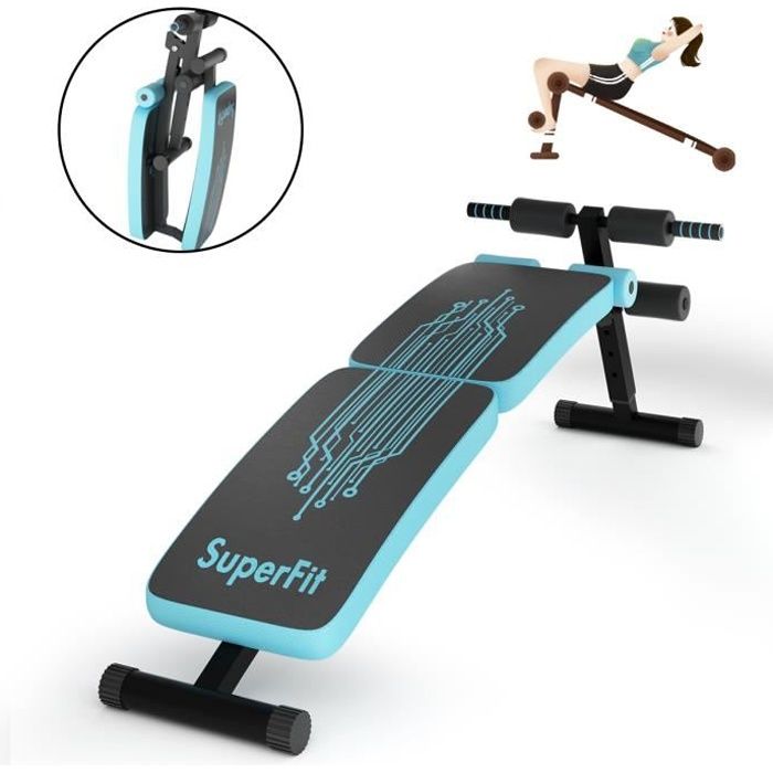 COSTWAY Banc de Musculation Multifonction 4 Niveaux Hauteus Réglable Pliable Charge 200kg Recouvert de Cuir 6 Barres de Coussin Bleu