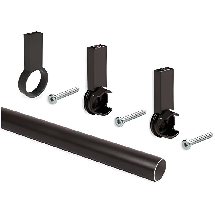Kit de 2 barres penderie en aluminium D. 28 x 1400 mm et supports Moka pour armoire finition couleur moka - 7062213 - Emuca