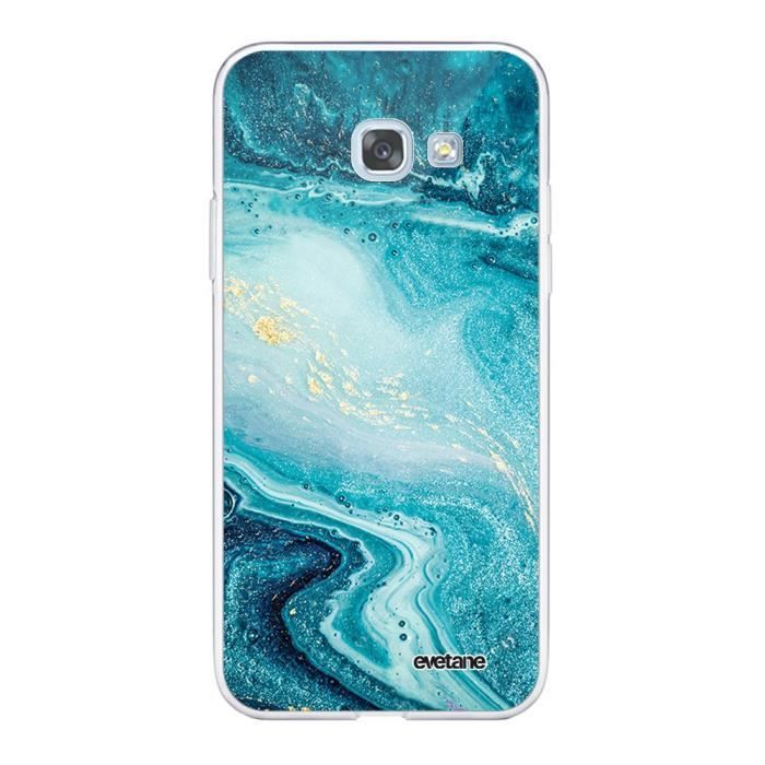 Coque Samsung Galaxy A5 2017 360 intégrale transparente Bleu Nacré Marbre Ecriture Tendance Design Evetane