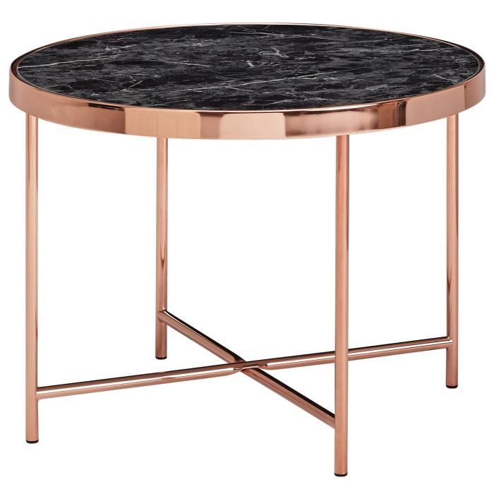 FineBuy Table d'appoint ronde 60cm Table basse aspect marbre Table de salon noire