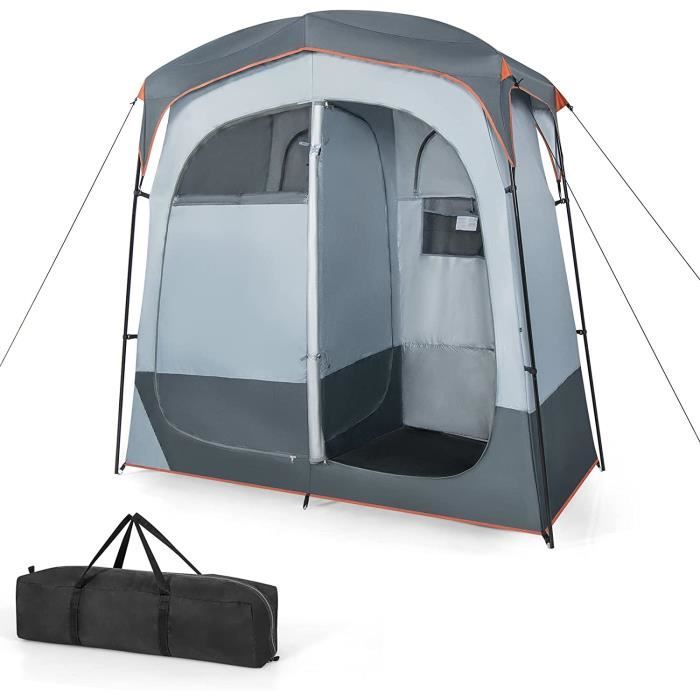GOPLUS Tente de Douche pour 2 Personnes, Tente Cabine de Changement Portable, Tente de Vestiaire avec Sac de Transport, Gris