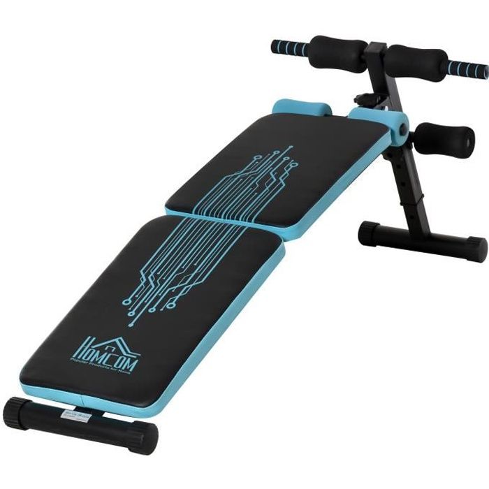 Banc de musculation pliable banc abdominaux hauteur réglable 4 positions dim. 144L x 53l x 45-60H cm bleu noir 144x53x60cm Bleu