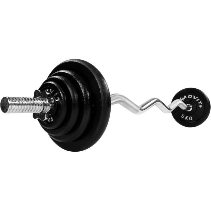 MOVIT Set d'haltère avec barre curl 120 cm et poids 26 kg