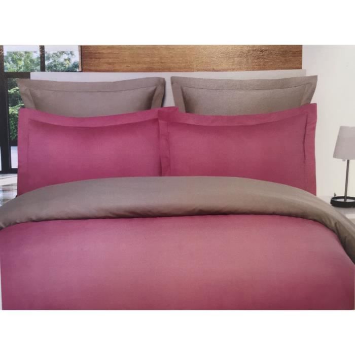 Housse de couette bicolore et réversible Satin de Coton 120 fils - 200x200 - rose poudrée/ficelle - Salomé Prestige
