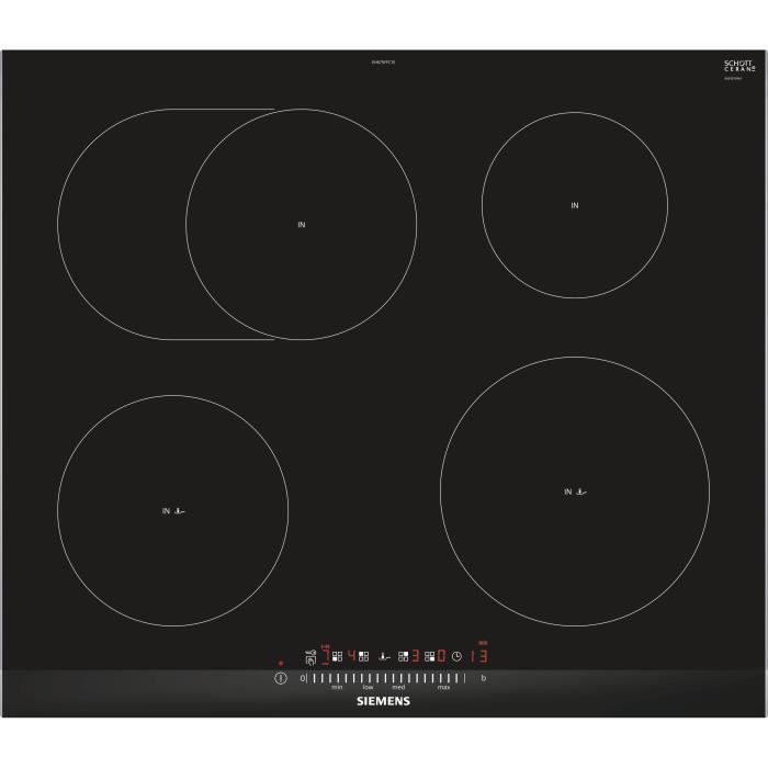 Siemens EH675FFC1E, Intégré, Plaque avec zone à induction, Verre-céramique, Noir, Acier inoxydable, Acier inoxydable, AENOR, CE