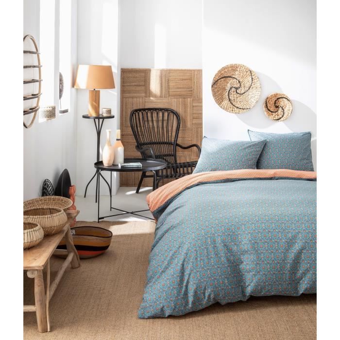 TODAY Parure de couette Sunshine #1.1 - 100% Coton - 240 x 260 cm - Marine et orange