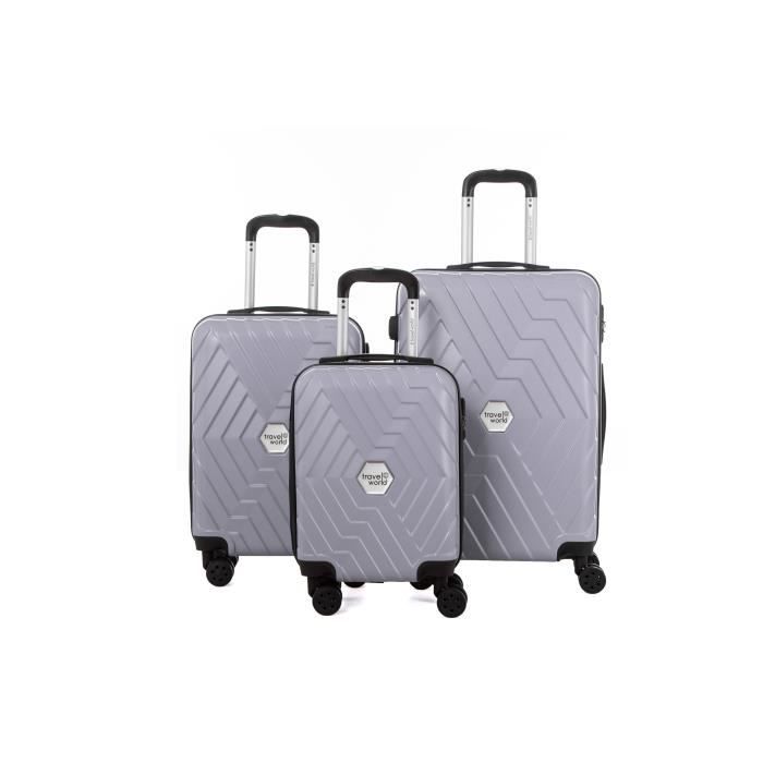 TRAVEL WORLD Ensemble de 3 valises 46/56/66cm Argent