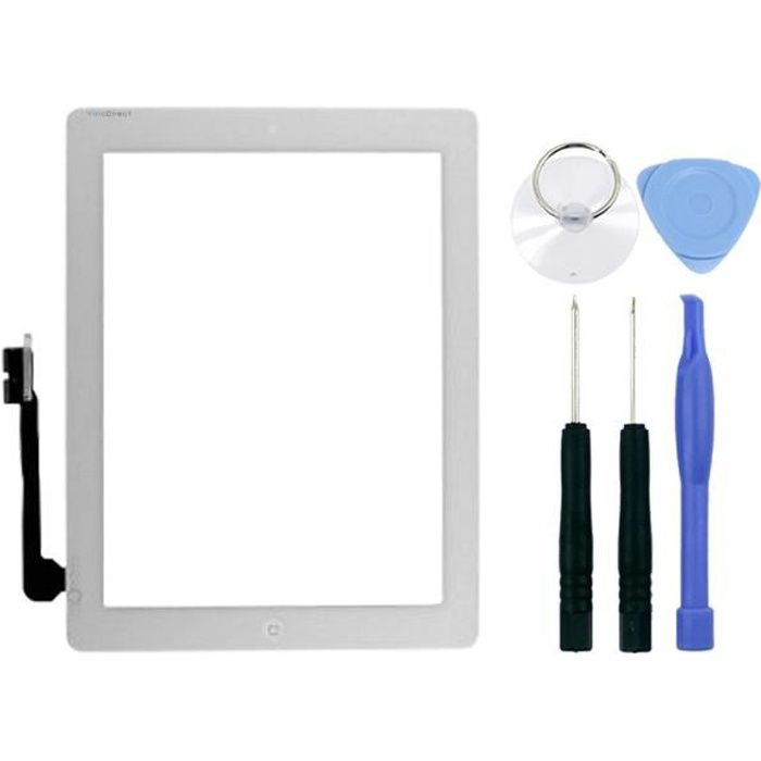 Vitre ecran tactile iPad 4 blanc +adhésif installé