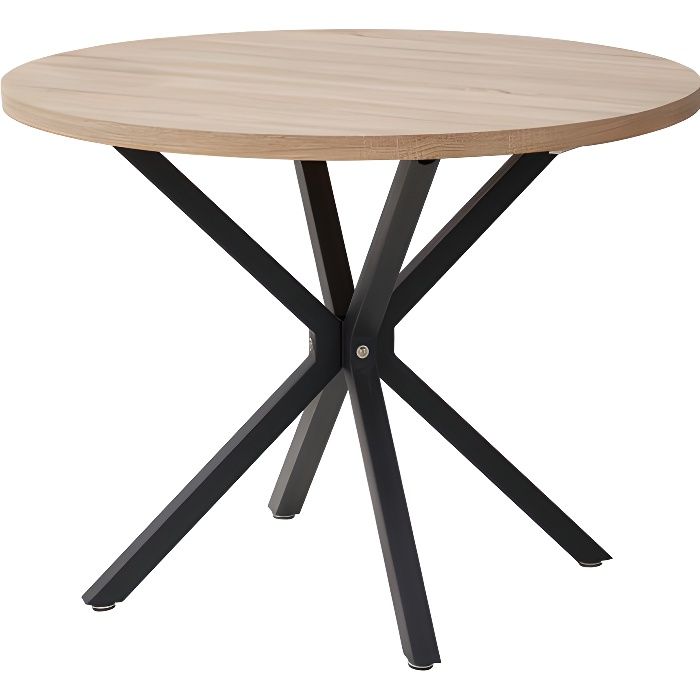 BenyLed Table ronde avec pieds robustes en forme de X 100cm*100cm*76.5cm pour cuisine petit espace (Grain de Bois Clair)